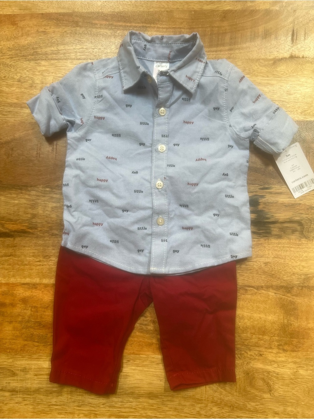 Carter's Light Blue Button-Down Shirt with Red Pants Set